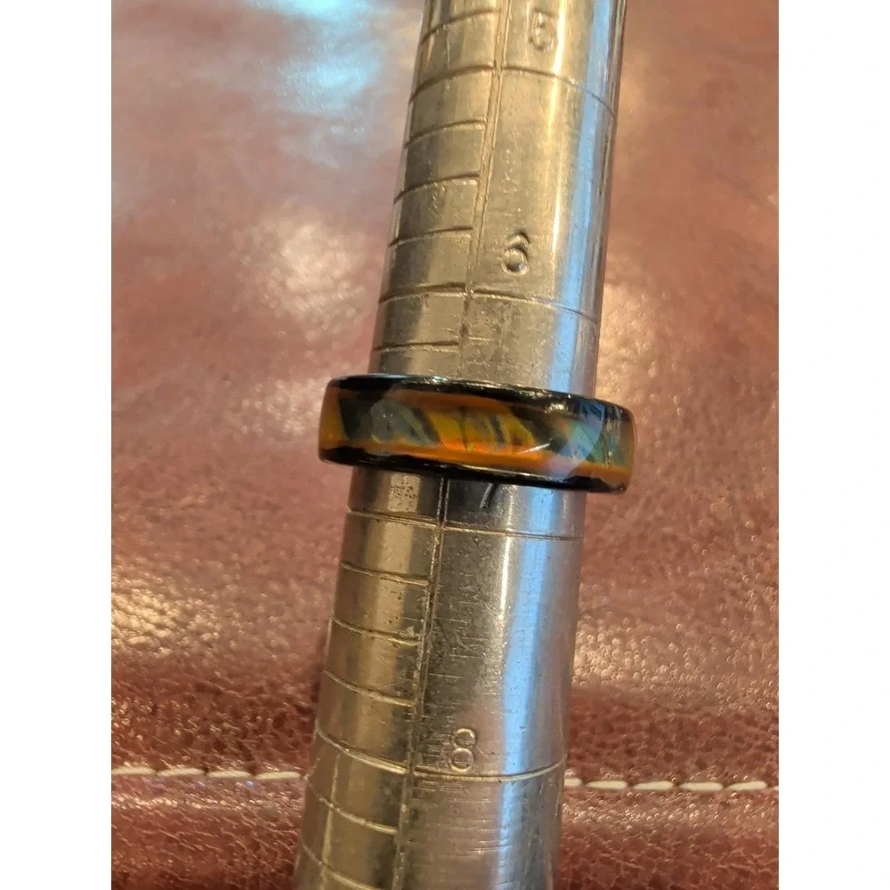 Tortoiseshell Resin Band Ring Black Amber Green Swirl Size 7 6mm Width